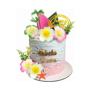16 Pieces of Hawaiian Cake Rose Red Dark Green Paper Fan Orange Starfish Summer Beach Party Cake Decoration