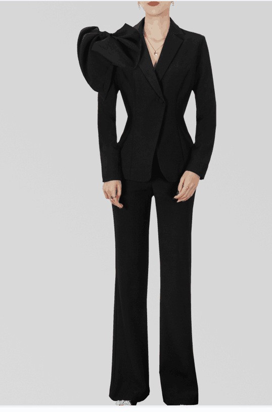 GraceChic 4282 New Fashionable Slimming Red Suit Women's Goddess Style Blazer + High Waist Pants Two-Piece Set_voghion.com