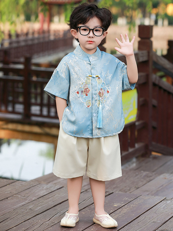 男童短袖唐装汉服夏季2025新款小童端午节夏装国风儿童新中式套装|undefined