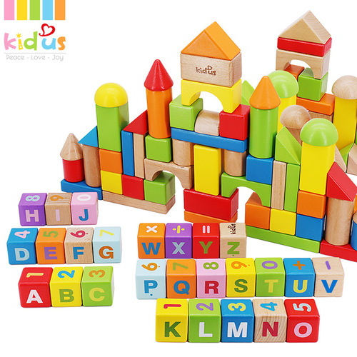 KIDUS 100 Beech wooden building blocks DIY children's educational toys 2-3 years old factory direct sales