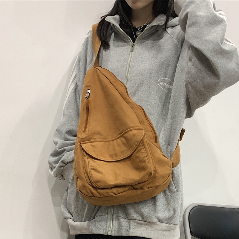 2026 New Harajuku Ins Style Student Large-Capacity Chest Bag for Women, Artistic Canvas Crossbody Bag, Casual Workwear Shoulder Bag
