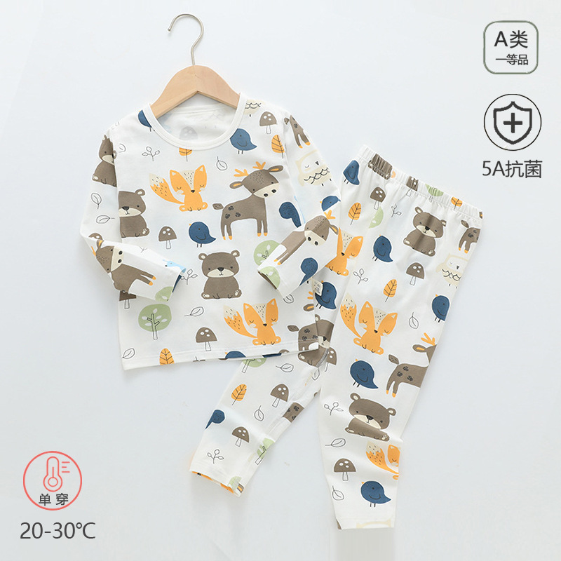 Children's Autumn Clothes and Pants Pure Cotton Class A Boneless Lycra Home Clothes Spring and Autumn Boys and Girls Pajamas suit