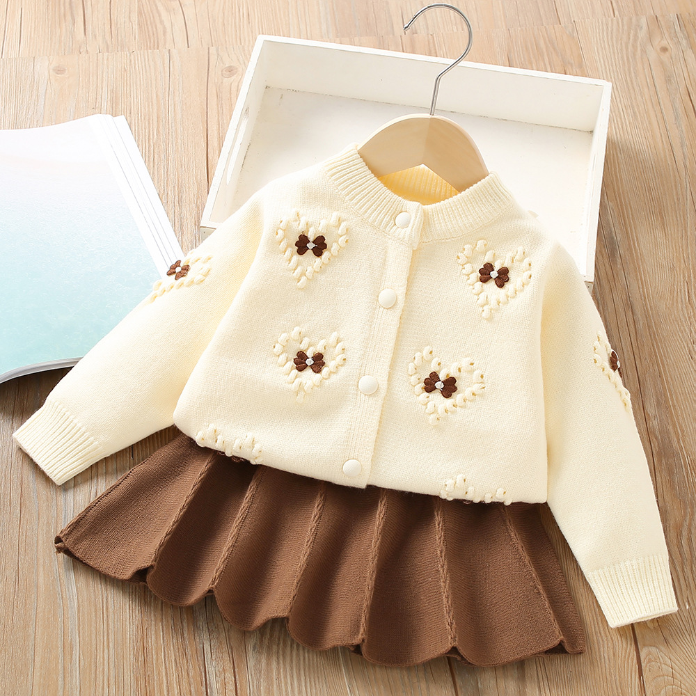 Mädchen Pullover Rock 2023 Herbst/Winter Neue frauen Mode Top Gestrickte kinder Prinzessin Zwei Stück Set_voghion.com