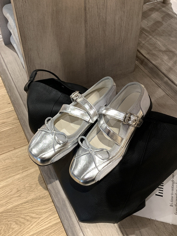 葡萄妈studio月光少女透气网面拼接交叉带内增高方头蝴蝶结单鞋女|undefined