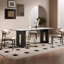 法式中古风实木餐桌客厅2024新款奶油系日式家用小户型岩板白蜡木