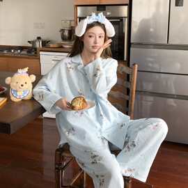 YUXIU【黛西&唐纳德】韩版印花睡衣女春秋纯棉宽松可爱卡通两件套