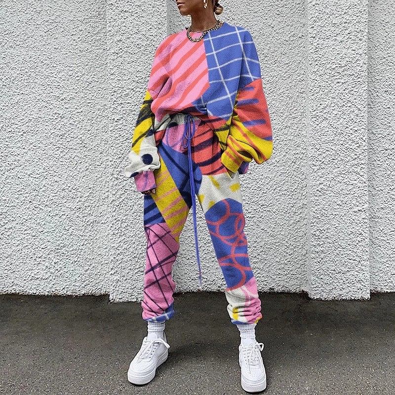 Conjunto de Sudadera Informal con Cuello Redondo y Estampado Holgado para Mujer, Estilo Europeo y Americano, Novedad de Comercio Exterior Transfronterizo para Otoño 2025