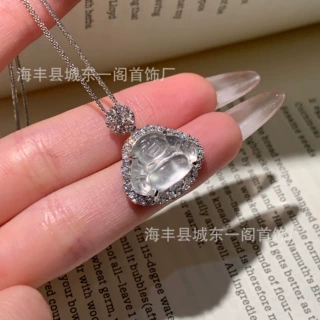 厂家批发小红署天然水沫玉弥勒佛公吊坠s925银镶嵌新中式风潮设计