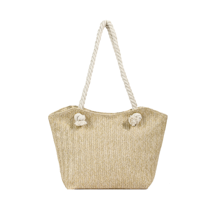 Handmade Rattan Woven Shoulder Bag With Leather Trim And Handle_voghion.com