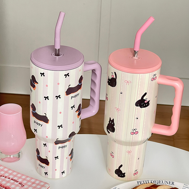 Taza termo de dibujos animados Big Mac de verano de alto valor y gran capacidad para estudiantes masculinos y femeninos Taza de hielo con mango frío