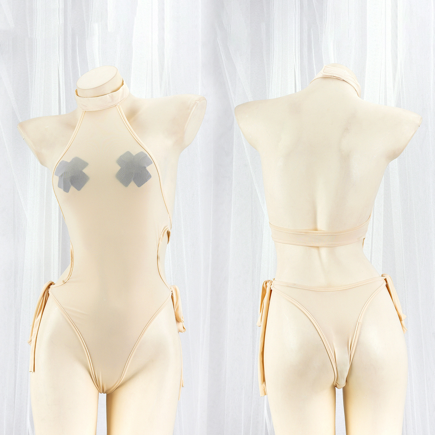 섹시한 반투명 아이스 실크 스트랩 데드 워터 여성용 투명 잠옷 섹시한 그림 등이없는 점프 슈트 Y0799