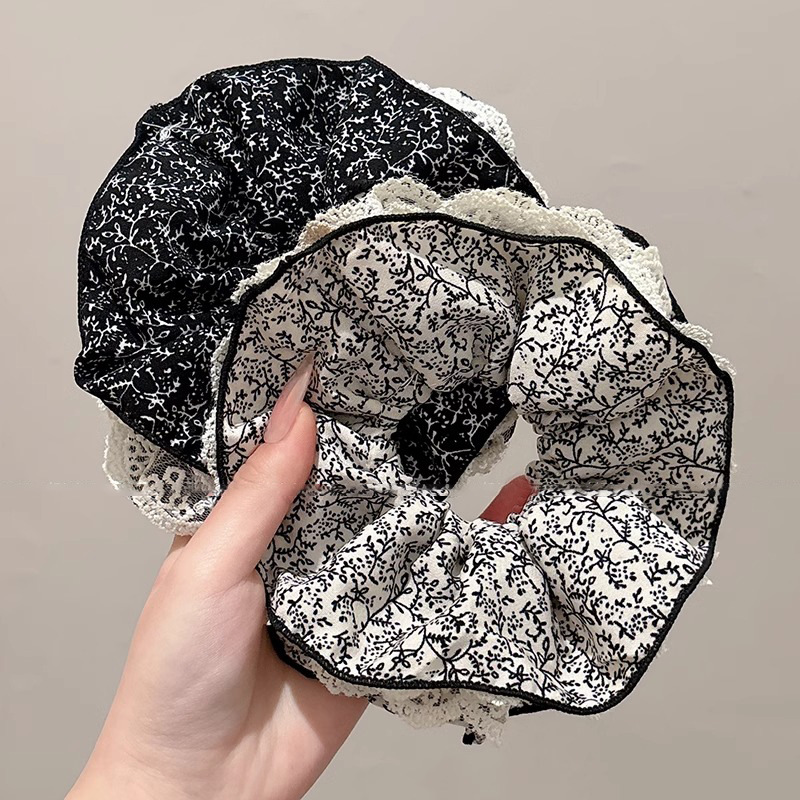 encaje retro flor de doble capa de anillo de cabello de intestino grueso temperamento femenino baja cuerda de cabello bola de cabello de cabello correa de correa