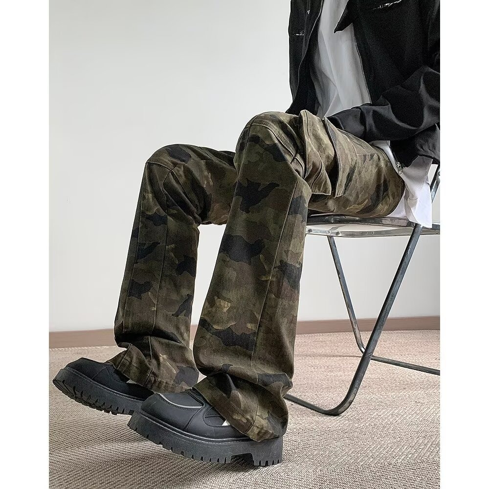 Pantalones de Mezclilla Camuflados para Hombre de Algodón, Cintura Alta, para Uso Diario
