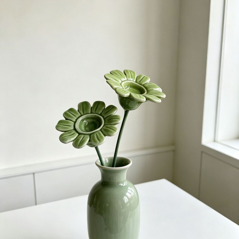 Macaron-Colored Ceramic Hand-Painted Flowers Paired with a Mini Striped Vase Set, a Healing Desktop Decoration for the Bedroom Macaron-Colored Ceramic Hand-Painted Flowers Paired with a Mini Striped Vase Set, a Healing Desktop Decoration for the Bedroom