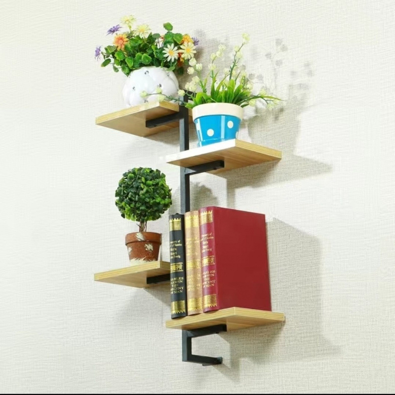 Estante de pared estante de flores decoración moderna simple partición de pared simple hierro forjado estante multicapa perforación