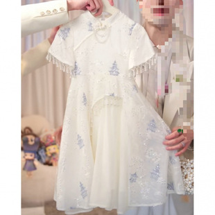 Girls' New Chinese Style Cheongsam Dress 2025 Summer Children's Pearl Sleeve Mesh Improved Tang Suit National Style Dress