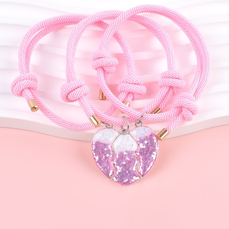 Cross-border new good friend three-person onion powder love magnetic bracelet adjustable heart-shaped girlfriends sister friendship bracelet Cross-border new good friend three-person onion powder love magnetic bracelet adjustable heart-shaped girlfriends sister friendship bracelet