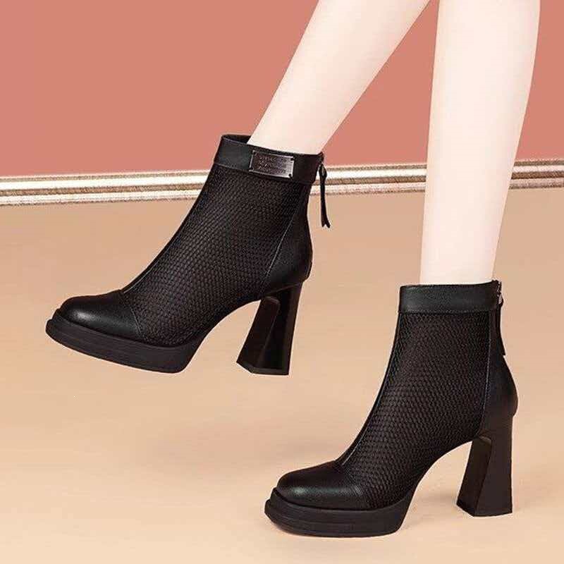 Bai Zhenhe genuine spring-summer new cool boots, breathable mesh high-top women's shoes, chunky heel, waterproof platform, thick sole, high heel, back zipper Bai Zhenhe genuine spring-summer new cool boots, breathable mesh high-top women's shoes, chunky heel, waterproof platform, thick sole, high heel, back zipper