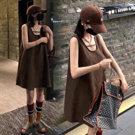 连衣裙夏装女法式无袖上衣韩版宽松小个子外出宽松大码背心裙夏季