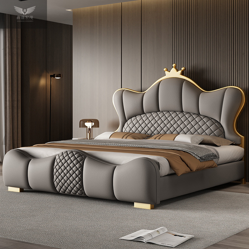Cama doble de cuero de lujo moderna y simple italiana de lujo nuevo estilo de alta gama en línea bolsa de almacenamiento cama de boda