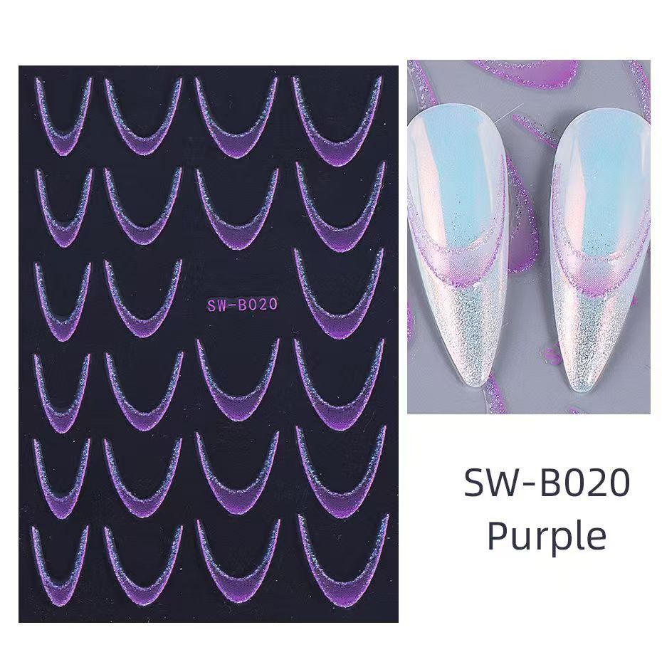 Polvo brillante gradiente pegatinas de uñas francesas ins viento oro y plata brillante azul rosa francés sonrisa pegatinas de uñas