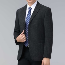 秋冬季休闲三粒扣羊毛西装男中年爸爸装商务单件西服外套便西上衣