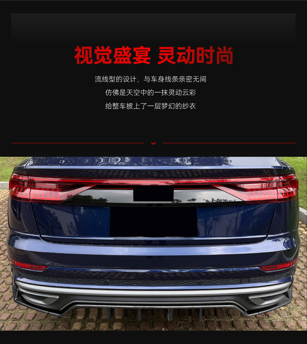 Applicable to 2019-2023 Audi Q8 4m Sline Three-Section Rear Lip Spoiler with Corner Extensions for Cross-Border Modification