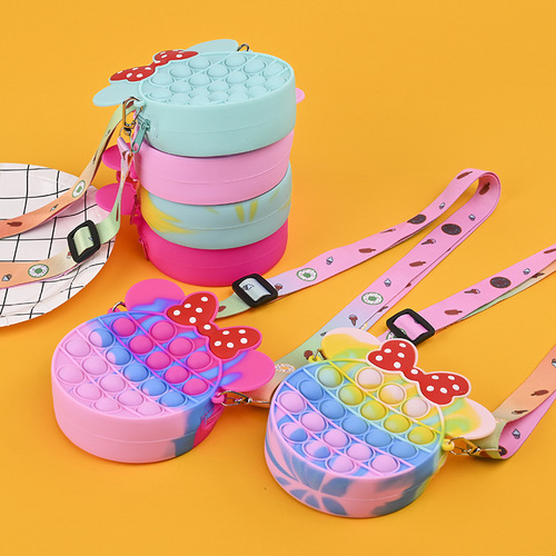 Amazon Cross-border Hot-selling Lovely Bowknot Educational Silicone Bag Fashion Children's Silicone Shoulder Money Storage Bag 