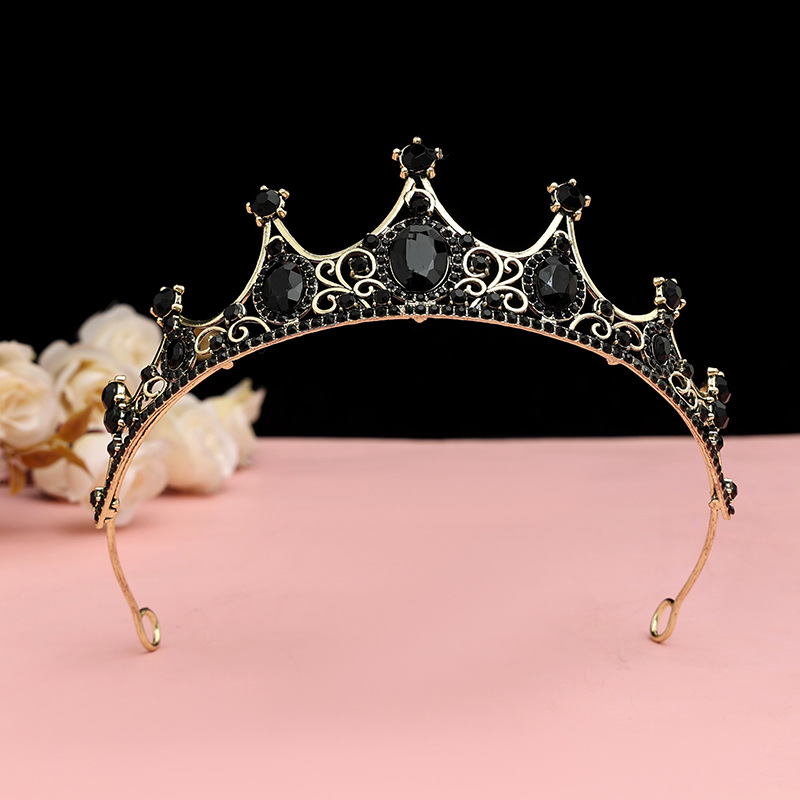 Online Rojo Negro Barroco corona tocado novia estilo coreano 18 años de edad, mujer adulta Ceremonia de cumpleaños princesa Corona al por mayor