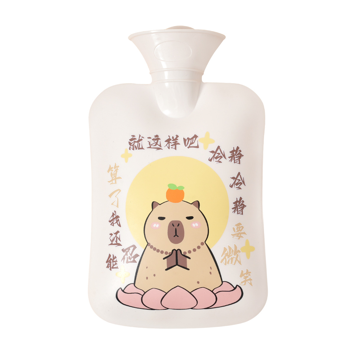 Bolsa de agua caliente de pvc, impresión de dibujos animados lindo, calentador de manos con inyección de Kapibala, calentador de estómago cálido, bolsa de agua caliente al por mayor