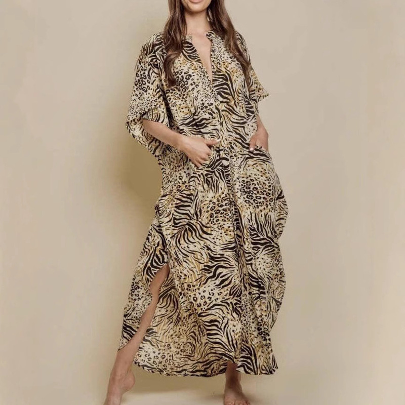 Cross-Border Printed Dress, Beach Cardigan, Sun Protection Batwing Sleeves, Fashionable Custom Creative Clothing, Seaside Vacation Dress