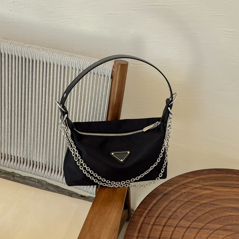Túi đeo chéo nữ dáng bánh bao vải nylon cỡ nhỏ đựng vừa đồ cá nhân — màu kaki, đen chi tiết 10