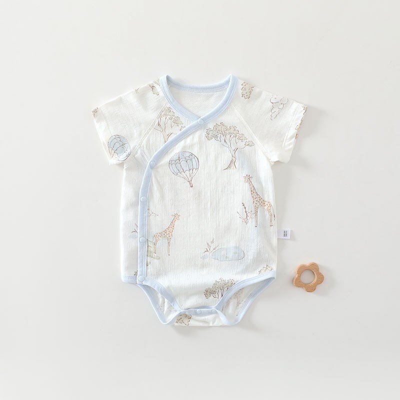 Baby Wrap Fart Clothes for Boys and Girls Baby Summer Short-sleeved Triangle conjoined Hatshirt Anyang Children's Clothing Class A Newborn Clothes