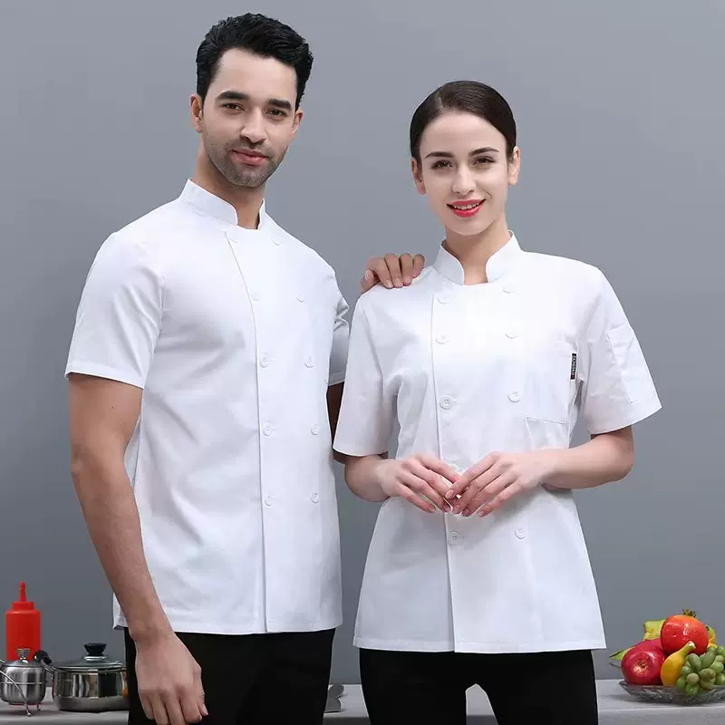 厨师服长袖秋冬装纯白色餐饮男女酒店宾馆餐厅食堂短袖工作服批发