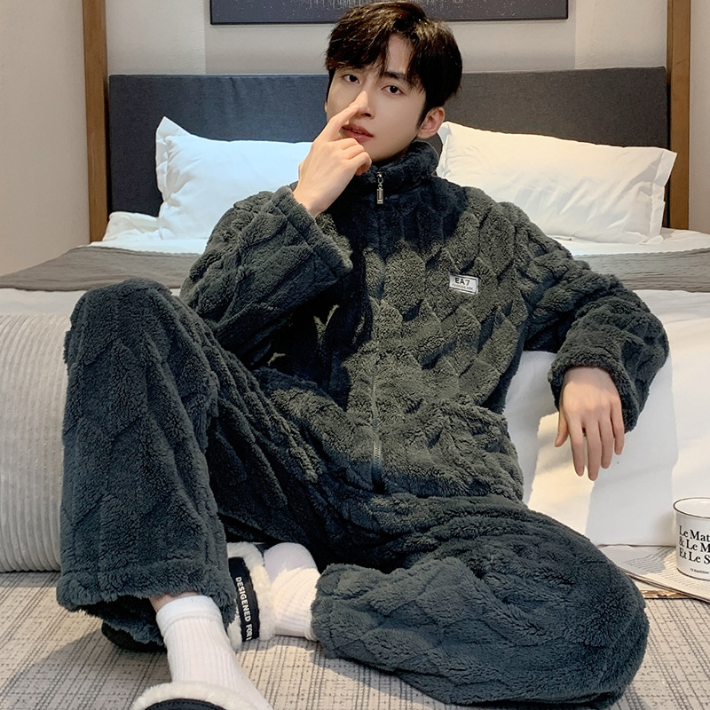 Pijama de hombre otoño 2024 nuevo hombre otoño invierno de alta sensación de coral felpa hombre felpa gruesa ropa para el hogar