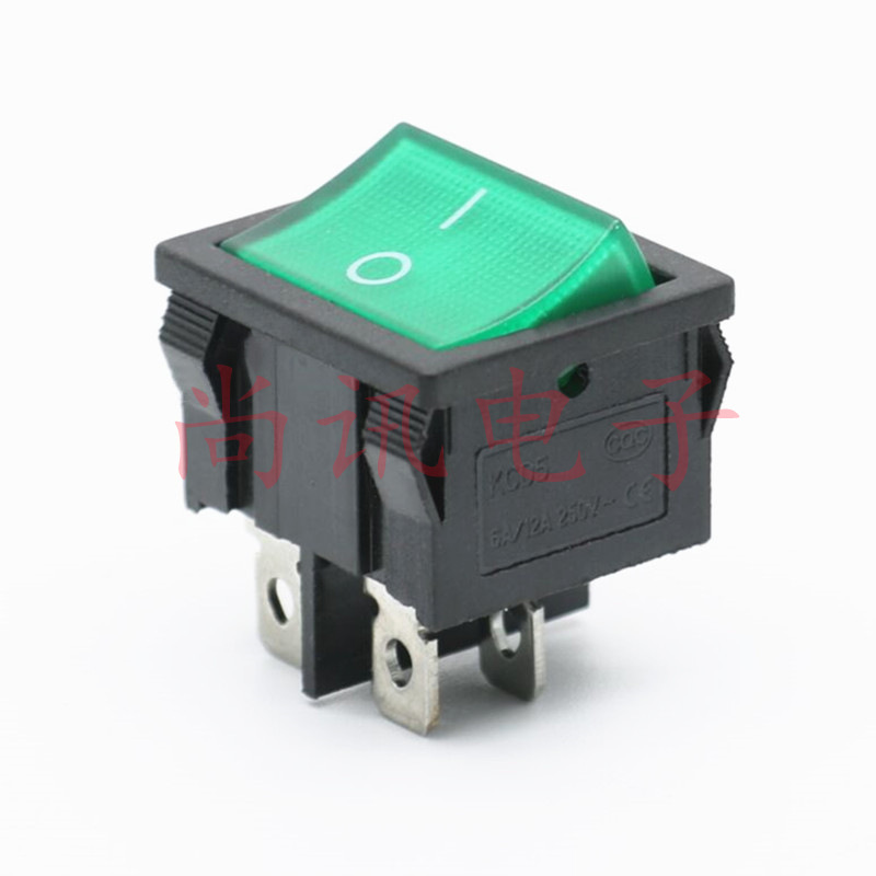 船型开关KCD5 四脚两档带灯绿灯绿盖4脚翘板开关KCD1-203船形开关