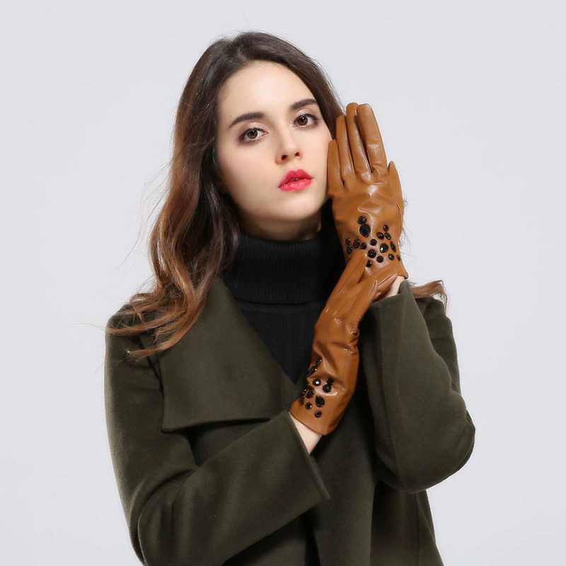 Demi-season keep warm gloves, classic elegant set, genuine leather, direct factory sales