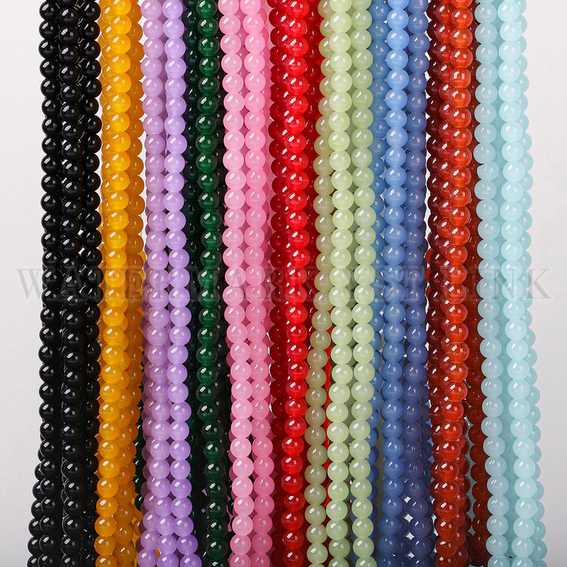 Wholesale Single-Color Glass Beads 4/6/8/10/12mm Loose Beads Imitation Jade Material Bracelet Round Beads Spacer Beads Accessories