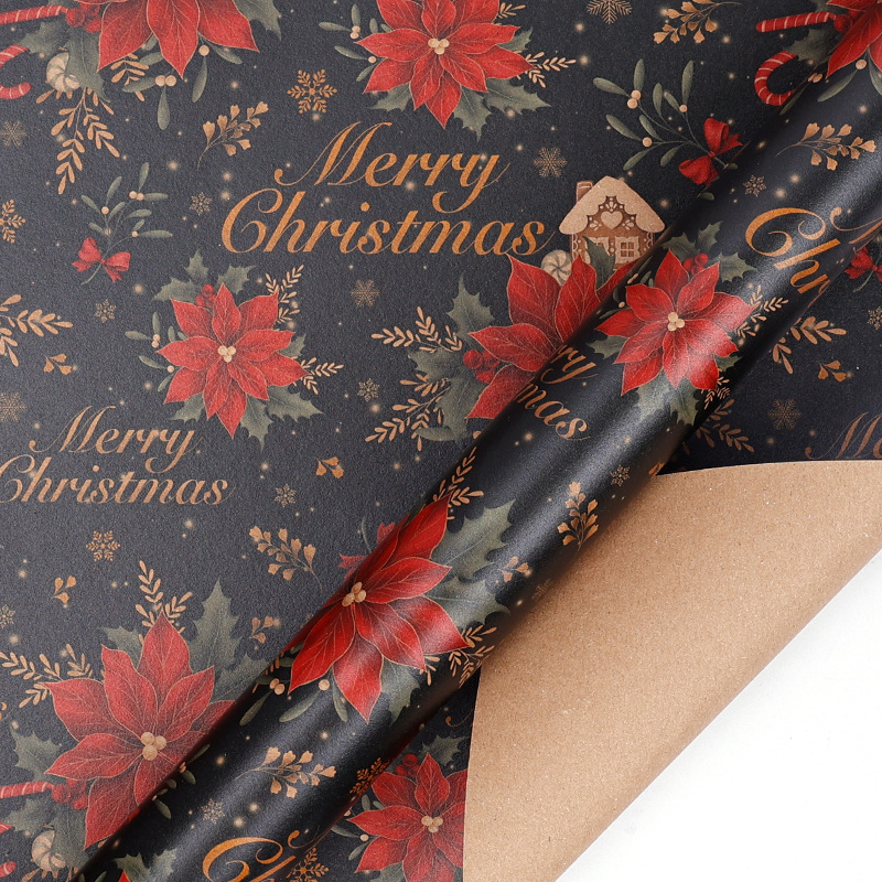 Papel de embalaje de regalos de Navidad transfronterizos Papá Noel campana flocos de nieve Papá Noel flores de embalaje de regalo