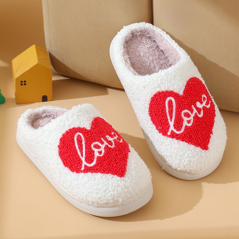 冬季女童棉拖鞋刺绣LOVE毛拖鞋男童时尚休闲跨境源头拖鞋中童代发