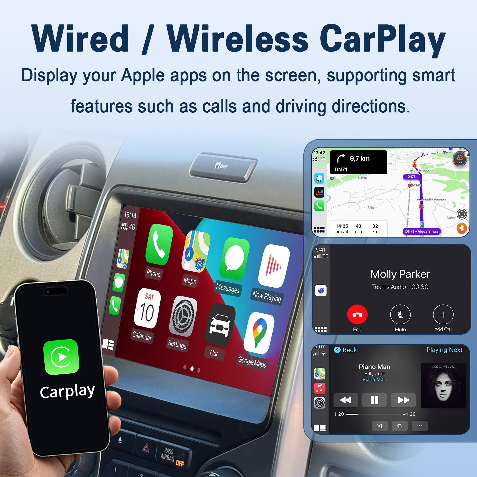 Wireless Carplay/HiCar/Android Auto compatible with Ford Sync2 system 8inch screen upgrade decoder