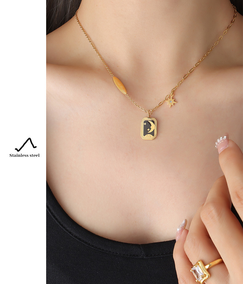 Fashion Star Moon Titanium Steel Earrings Necklace