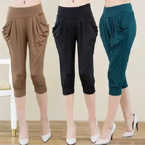 7/8 Length Ice Silk Slim-Fit Harem Pants for Women, Summer Plus-Size Capri Pants for Curvy Women