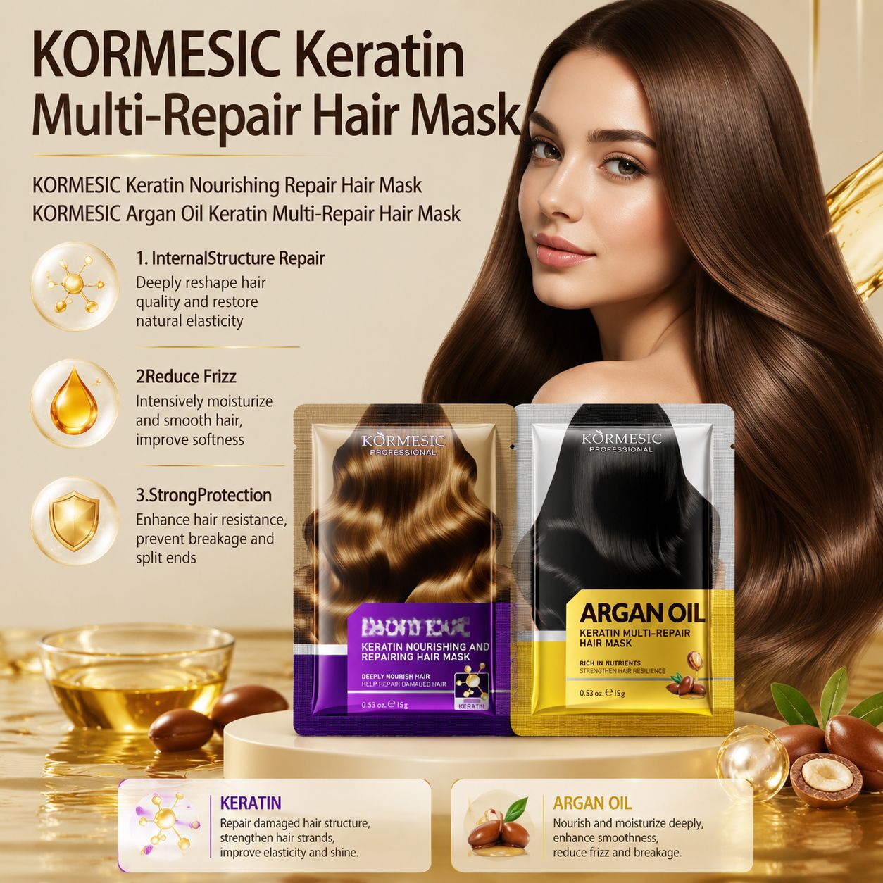 Transfronterizo KORMESIC aceite de nuez queratina máscara de cabello multihidratante máscara de cabello comercio exterior compacto y portátil