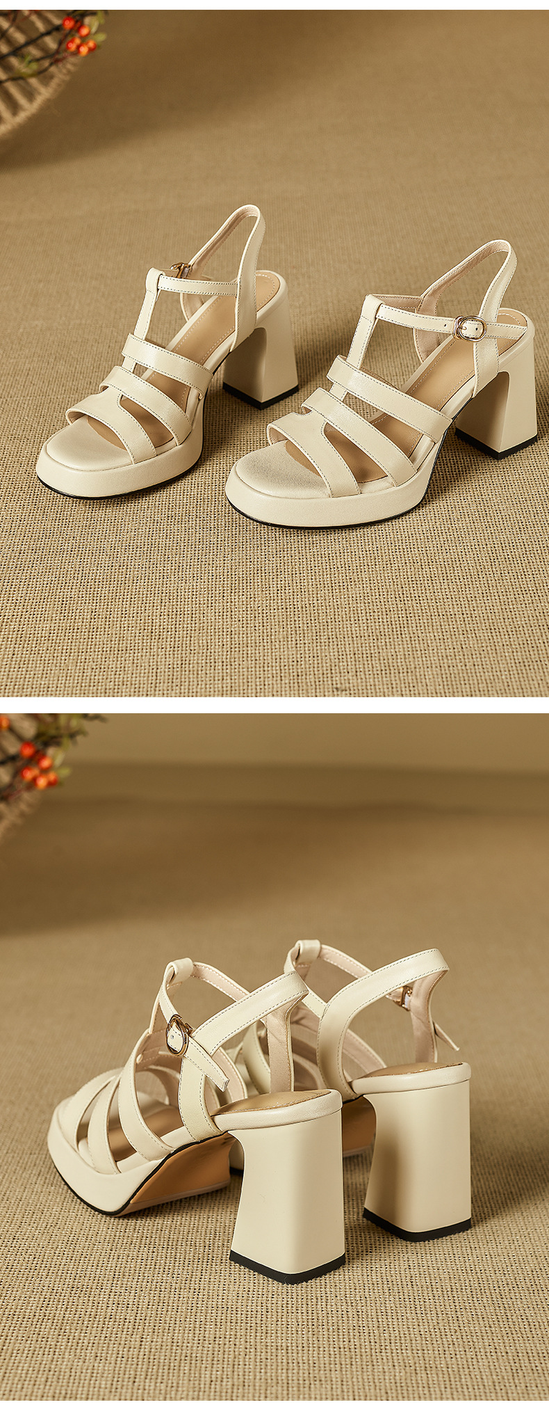 Sandal cao gót nữ quai chữ T kiểu La Mã gót dày 8.5 cm handmade — đen chi tiết 10
