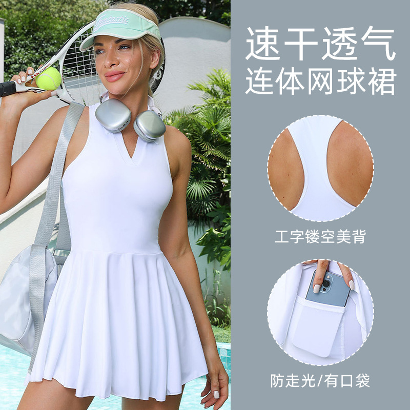 Cross-border lulu tennis skirt suit women with chest pad tennis clothing outdoor badminton clothing yoga sports skirt wholesale