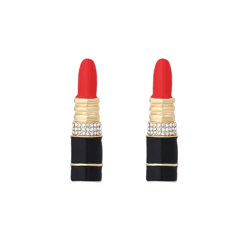 Alloy Material 1 Pair Novelty Lipstick Enamel Alloy Rhinestones Ear Studs
