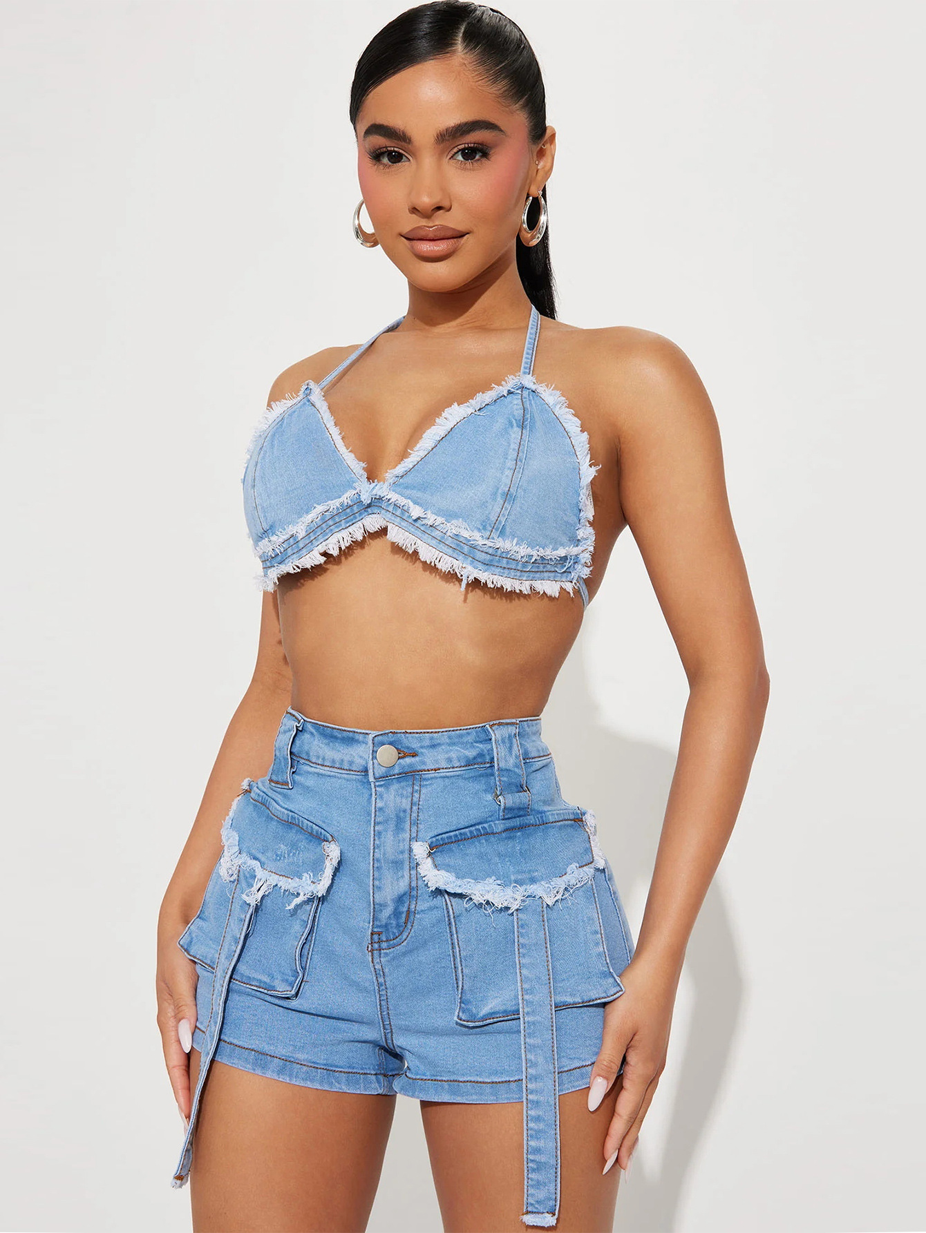 Pantalones Cortos de Mezclilla Cargo para Mujer de Mezclilla de Algodón con Bolsillos