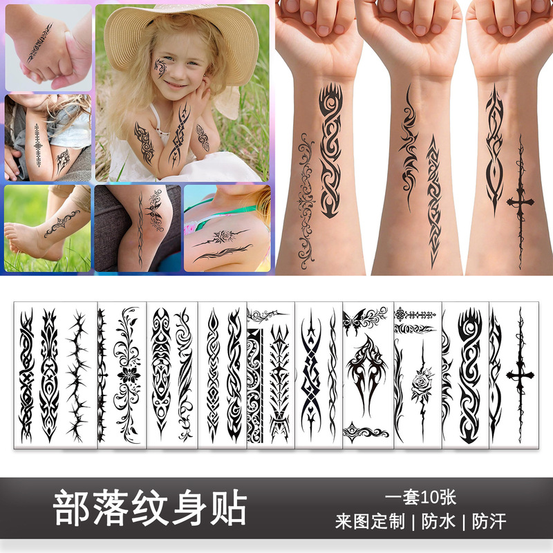 Cross-Border New Tribal Tattoo Stickers for Men's Arms and Faces, Party Temporary Waterproof Tattoo Sticker Set Designs