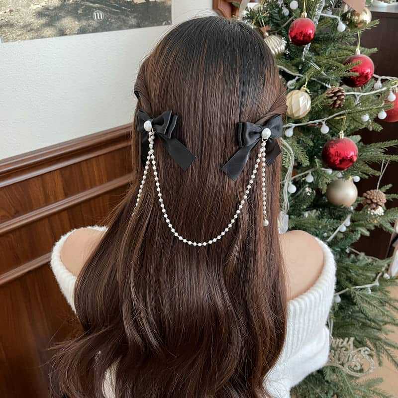 60g Weight Hair Clip Hair Accessories Type 1 Piece Quantity Holiday, Date Occasion Bow Knot Pattern Women's Gender Beaded Design Sweet Style Women's Sweet Bow Knot Cloth Beaded Hair Clip 1